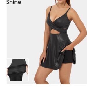Halara Black Faux Shimmer/Leather -like Cutout Mini Dress Size M